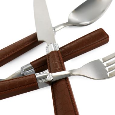 Gibson Everyday Buckstrap 16 Piece Flatware Set with Caddy in Cocoa Brown. View a larger version of this product image.