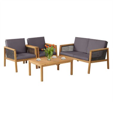Slickblue 4 Pieces Patio Rattan Furniture Set with Removable Cushions-Gray. View a larger version of this product image.
