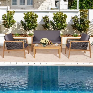 Slickblue 4 Pieces Patio Rattan Furniture Set with Removable Cushions-Gray. View a larger version of this product image.