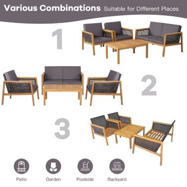 Slickblue 4 Pieces Patio Rattan Furniture Set with Removable Cushions-Gray. View a larger version of this product image.