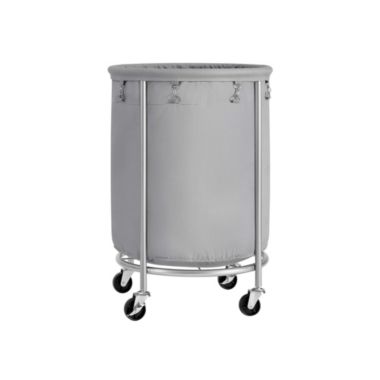 SONGMICS Laundry Basket with Wheels, Rolling Laundry Hamper, Round Laundry Cart with Steel Frame and Removable Bag, 4 Casters and 2 Brakes, Gray and Silver. View a larger version of this product image.
