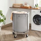 Alternate image 1 for SONGMICS Laundry Basket with Wheels, Rolling Laundry Hamper, Round Laundry Cart with Steel Frame and Removable Bag, 4 Casters and 2 Brakes, Gray and Silver