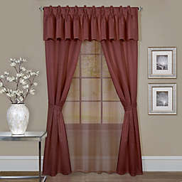 Kate Aurora Complete 6 Piece Attached Custom Jacquard & Sheer Window Curtain Set - 63 in. Long - Marsala