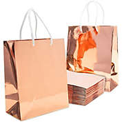 Sparkle and Bash Rose Gold Metallic Medium Gift Bags with Handles for Weddings, Birthdays (9.25 x 8 x 4.25 in, 24 Pack)