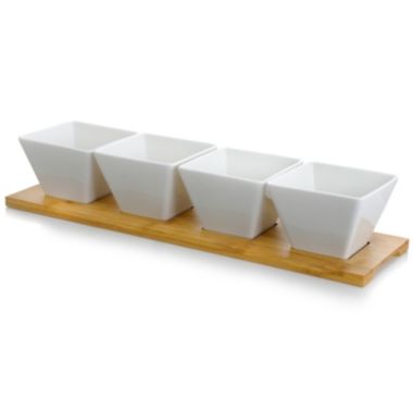 Elama Signature Modern 5pc Appetizer and Condiment Server with 4 Serving Dishes and a Bamboo Serving Block. View a larger version of this product image.