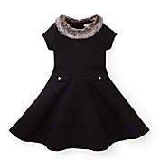 Hope & Henry Girls&#39; Fit and Flare Ponte Dress with Faux Fur (Black, 3)