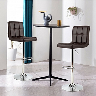 Costway Set of 2 Square Swivel Adjustable PU Leather Bar Stools with Back and Footrest-Coffee. View a larger version of this product image.
