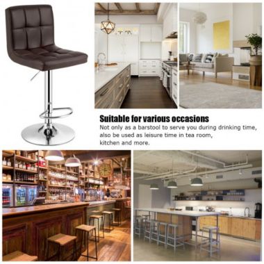 Costway Set of 2 Square Swivel Adjustable PU Leather Bar Stools with Back and Footrest-Coffee. View a larger version of this product image.
