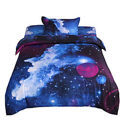 PiccoCasa Twin 3-piece Galaxies Blue Sky Luxury Duvet Cover Sets, 3D Printed Space Themed - All-season Reversible Design - Includes 1 Duvet Cover, 1 Flat Sheet, 1 Pillow Sham(No Insert)