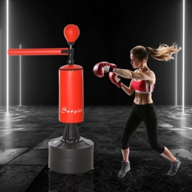 Soozier Boxing Speed Punch Bag Freestanding with Reflex Bar and Gloves Rotating Flexible Arm, Speed Ball, Waterable Base for Adult & Kids. View a larger version of this product image.