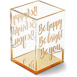 Paper Junkie Gold and Clear Acrylic Pen Holder with Inspirational Quotes (2.95 x 4.45 In)