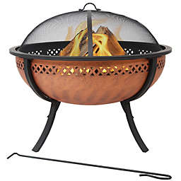 Sunnydaze Steel Fire Pit Bowl with Copper Finish and Crossweave Border Cutout