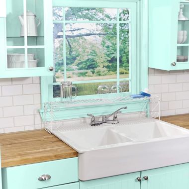 KOVOT Expandable Over The Sink Shelf Extends in Length from 24.5" to 40.75" Add Additional Storage for Soaps, cleansers, sponges and More 8.5" H x 5.75" D (White). View a larger version of this product image.