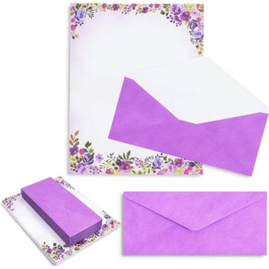Pipilo Press Purple Watercolor Floral Stationery Paper and Envelopes Set (8.5 x 11 In, 48 Pack). View a larger version of this product image.