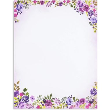 Pipilo Press Purple Watercolor Floral Stationery Paper and Envelopes Set (8.5 x 11 In, 48 Pack). View a larger version of this product image.