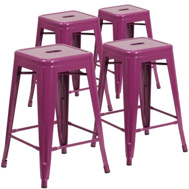 Flash Furniture Kai Commercial Grade 4 Pack 24" High Backless Purple Indoor-Outdoor Counter Height Stool. View a larger version of this product image.