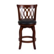 Lazzara Home Canovia 38 in. Dark Cherry Full Back Wood Frame Swivel Bar Stool with Faux Leather Seat