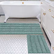 PrimeBeau Striped Bath Rugs for Bathroom Anti-Slip Bath Mats Soft Plush Chenille Shaggy Mat, Eggshell Blue, 47" x 17" Plus 17" x 24"