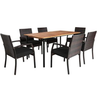 Costway 7 Pieces Patio Rattan Cushioned Dining Set with Umbrella Hole-Black. View a larger version of this product image.
