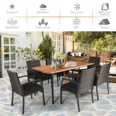 Costway 7 Pieces Patio Rattan Cushioned Dining Set with Umbrella Hole-Black. View a larger version of this product image.