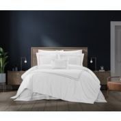 Chic Home Santorini Cotton Comforter Set Solid White With Dual Stripe Embroidered Border Hotel Collection Bedding - Includes Decorative Pillow Shams - 4 Piece - King 106x96, Grey