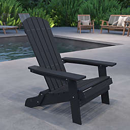Merrick Lane Riviera Poly Resin Folding Adirondack Lounge Chair - All-Weather Indoor/Outdoor Patio Chair in Black