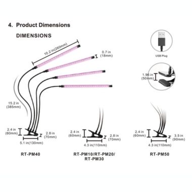ELE Light & Decor 15.2 in. 30-Watt Black LED Grow Light, Color Changing Light with 3 Head Divided Adjustable Goose Neck Dual Chips. View a larger version of this product image.