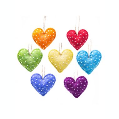 Global Crafts Handmade Rainbow Hearts Felt Ornaments, Set of 7. View a larger version of this product image.