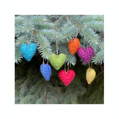 Global Crafts Handmade Rainbow Hearts Felt Ornaments, Set of 7. View a larger version of this product image.