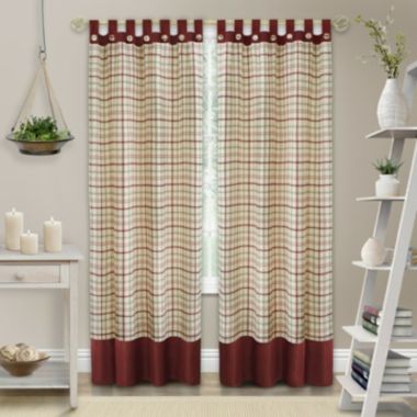 Kate Aurora 2 Pack  Shabby Farmhouse Plaid Tab Top Tattersall Window Curtains - 52 in. W x 63 in. L, Burgundy. View a larger version of this product image.