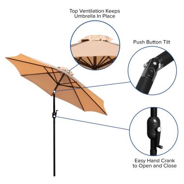Emma + Oliver 9&#39; Tan Outdoor Patio Umbrella-Crank & Tilt Function - 1.5" Diameter Steel Pole. View a larger version of this product image.
