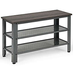 Gymax 3-Tier Shoe Rack Industrial Shoe Bench with Storage Shelves for LivingRoom