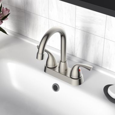 Vanity Krafters Bianca Surface Mounted 2 Handles Bathroom Faucet with Drain Kit Included in Brushed Nickel. View a larger version of this product image.