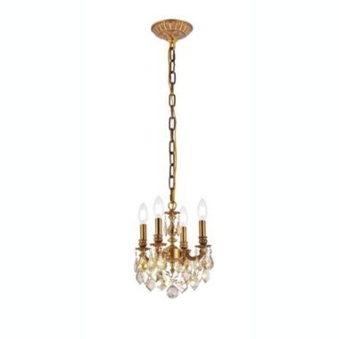 Elegant Lighting Lillie 4 light French Gold Pendant Golden Teak (Smoky) Royal Cut Crystal. View a larger version of this product image.