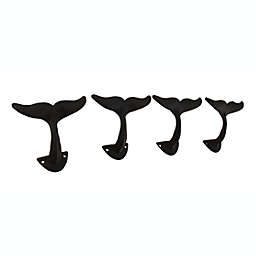 Zeckos Set of 4 Whale Tail Rustic Brown Cast Iron Wall Hooks