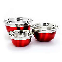 Oster Rosamond 3 Piece Stainless Steel Round Mixing Bowsl in Red