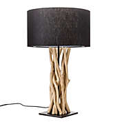 Modern Home Driftwood Nautical Wooden Table Lamp w/Block Base - Light for Seaside/Beach House/Ocean Theme Decor (Matte Black)