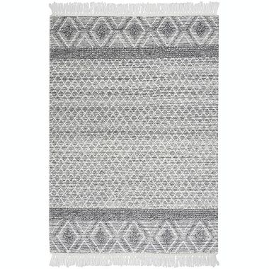 Nicole Curtis Series 3 Textured Diamond Indoor Rug Grey/Ivory 4' x 6'. View a larger version of this product image.