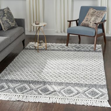 Nicole Curtis Series 3 Textured Diamond Indoor Rug Grey/Ivory 4' x 6'. View a larger version of this product image.