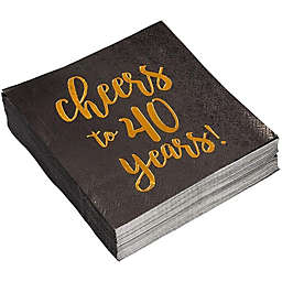 Blue Panda Birthday Party Cocktail Napkins - 50 Pack Gold Foil Cheers to 40 Years Disposable Paper Napkins, Perfect for 40th Birthday Party Supplies, Anniversary Decorations, 5 x 5 Inches Folded, Black