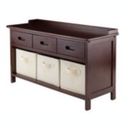 Winsome 4 Piece Adriana Seating And Storage Bench Set With 3 Foldable Beige Fabric Baskets