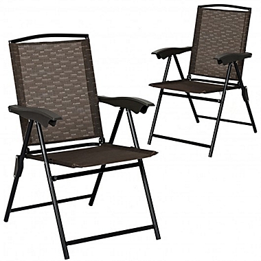 Costway-CA 2 Pieces Folding Sling Chairs with Steel Armrest and Adjustable Back for Patio. View a larger version of this product image.
