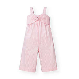 Hope & Henry Girls' Bow Front Wide Leg Jumpsuit (Pink Gingham, 2T)