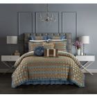 Alternate image 0 for Chic Home Sue Comforter Set Chenille Geometric Scroll Pattern Flange Border Bed In A Bag - Sheet Set Bed Skirt Decorative Pillows Shams Included - 13-Piece - King 110x96", Blue