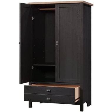 Slickblue FarmHouse Black Oak Drawer and Garment Rod Wardrobe Armoire. View a larger version of this product image.
