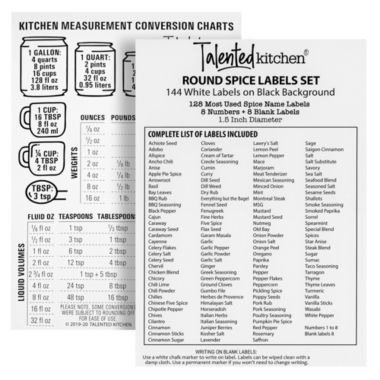 Talented Kitchen Set of 12 Magnetic Spice Jar Containers with Window-Top Sift and Pour Lids, 269 Preprinted Seasoning Label Stickers in 2 Styles for 3 oz Herb Tins. View a larger version of this product image.