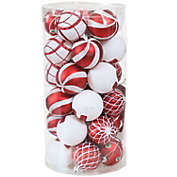 Sunnydaze Indoor Christmas Holiday Tree Shatterproof Glitter Ball Ornaments with Hooks - 2" - Red and White - 30pc
