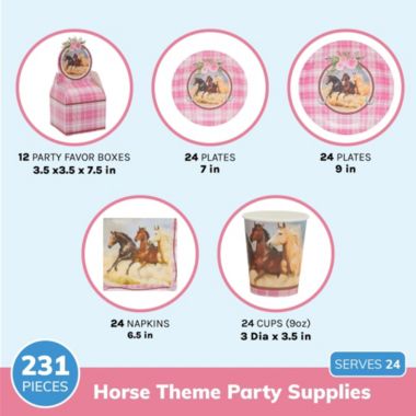 Blue Panda Pink Horse Party Decorations, Paper Plates, Napkins, Cups, Cutlery and, Balloons, Tablecloths (Serves 24, 231 Pieces). View a larger version of this product image.