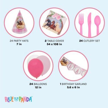 Blue Panda Pink Horse Party Decorations, Paper Plates, Napkins, Cups, Cutlery and, Balloons, Tablecloths (Serves 24, 231 Pieces). View a larger version of this product image.