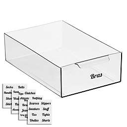 mDesign Modern Plastic Drawer Organizer for Clothes + 32 Labels